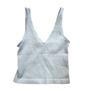 Nikibiki Ribbed Tank Top V Neck Sleeveless Stretch Blue Size‎ OS Light Blue